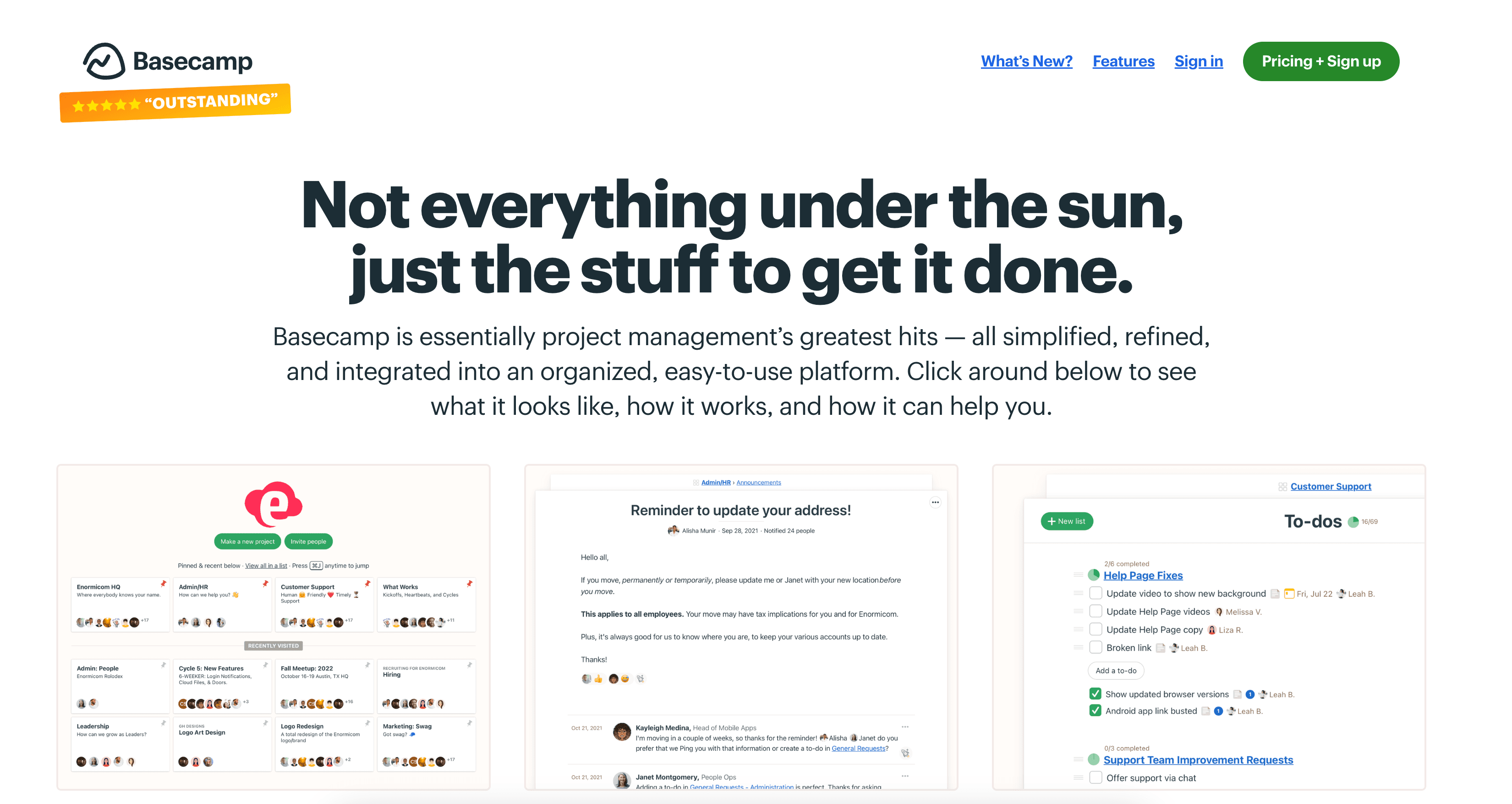 screenshot of basecamp landing page