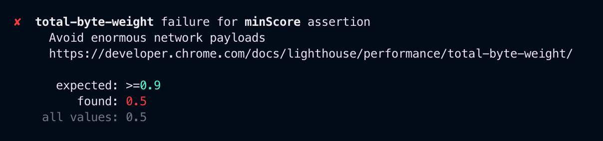 specific lighthouse cli report output